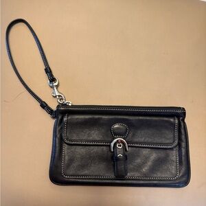 Black Coach Leather Wristlet Clutch